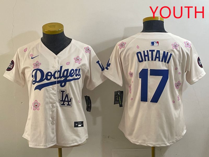 Youth Los Angeles Dodgers #17 Ohtani Cream Sakura Edition 2025 Nike MLB Jersey style 9->youth mlb jersey->Youth Jersey
